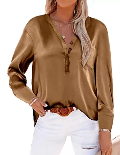 Beyove Langarmblusen Beyove Bluse Damen Langarm Elegant Hemd V-Ausschnitt Hemdbluse Knöpfe Freizeithemd Casual, S-XXL