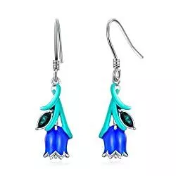 AOBOCO Schmuck 925 Sterling Silber Blaue Blume Ohrringe für Frauen