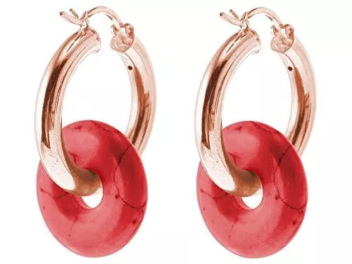 GemShine Schmuck Gemshine Ohrringe mit runden roten Achat Edelstein Anhänger. Ohrhänger in 925 Silber, hochwertig vergoldet oder rose Creolen. Made in Spain