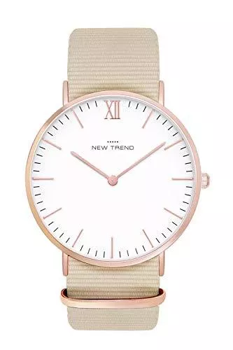 New Trend - Love for Accessories Uhren Armbanduhr Rosegold Weiss Skandinavisch Schlicht für Damen &amp; Herren, Lederarmband-Optik oder Edelstahl-Metallarmband Ø 38 MM