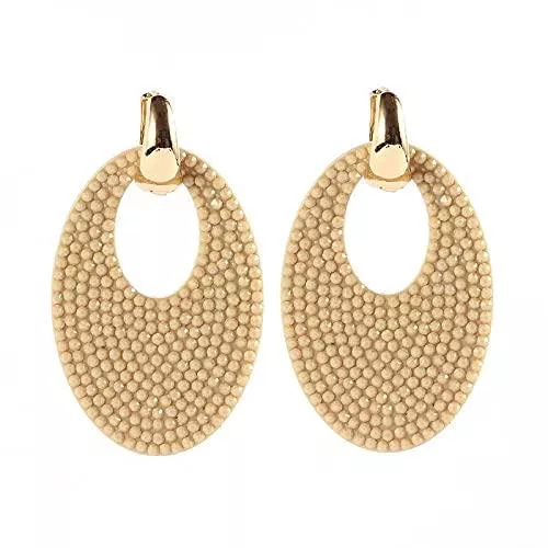 QWKLNRA Schmuck QWKLNRA Frauen Ohrringe Beige Ohrringe Große Ovale Tropfen Elegant Klassische Ohrringe Für Frauen Kupferharz Exquisite Pendel Statement Ohrringe Jubiläumsgeschenk