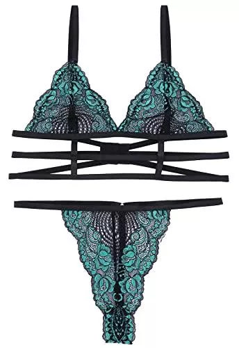 ADSEXY Unterwäsche & Dessous ADSEXY Damen Spitze Dessous Set Chinesische Stickerei Sheer Bügel Floral Durchsichtig BH und Panty 2 Stück Push Up