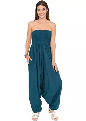 likemary Jumpsuits likemary extraweite Haremshose Damen, Einteiler aus Baumwolle - 2-in-1 Jumpsuit – Pumphose, optional als Overall zu tragen - luftiger Jumpsuit als leichtes Sommer-Outfit: ärmellos, schulterfrei