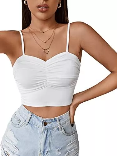 SheIn Tops SheIn Damen Cami Crop Top Spaghettiträger Oberteil Bauchfrei Shirt Basic Sommershirt Tops
