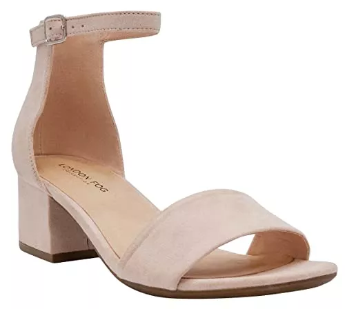 LONDON FOG Sandalen & Slides LONDON FOG Nikki Low Zweiteiliger Blockabsatz Kleid Schuh Damen Knöchelriemen Pumps Sandalen