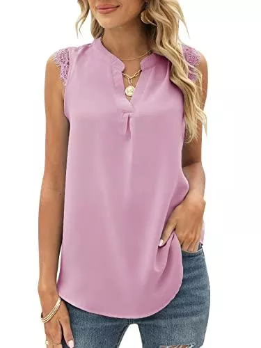 FCSONU Ärmellose Blusen FCSONU Damen V Ausschnitt Tank Top Spitze Ärmellose Oberteile Sommer T Shirt Hemd Casual Tunika Bluse