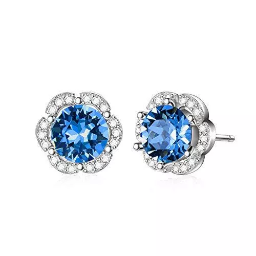AOBOCO Schmuck Blume Ohrringe Sterling Silber 925 Mädchen Kinder Ohrstecker mit Kristallen