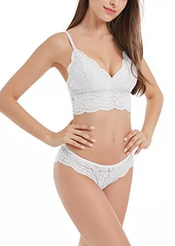 DotVol Unterwäsche & Dessous DotVol Damen Blumen Spitze Bralette Abnehmbare Polsterung Triangel Cup Ohne Bügel BH und Panty Set