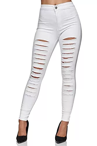 Elara Jeans Elara Damen Jeans High Waist Destroyed Chunkyrayan