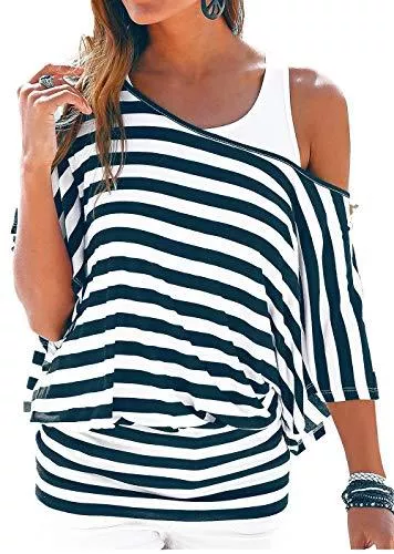 Uniquestyle T-Shirts Uniquestyle Damen Gestreiftes T-Shirt Sommer Kurzarm Oberteile 2 in 1 Strandshirt