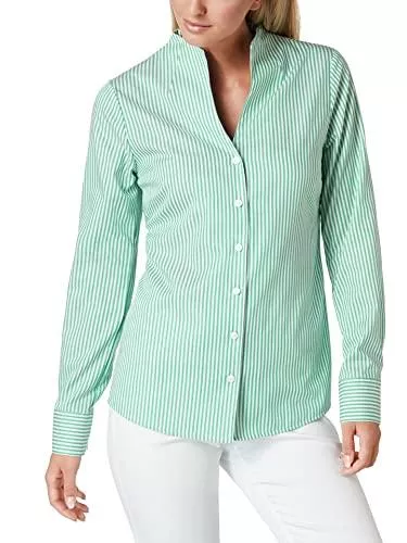 Walbusch Langarmblusen Walbusch Damen Bluse Langarm - Extraglatt-Bluse Kelchkragen - Damen Standard Fit einfarbig - aus 100% Baumwolle