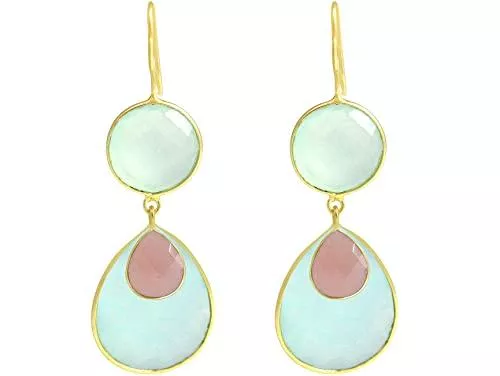 Gemshine Schmuck Gemshine Damen Ohrringe hellblaue Chalcedon und Rosenquarz Tropfen. 925 Silber oder vergoldete Ohrhänger. Nachhaltiger, qualitätsvoller Schmuck Made in Spain