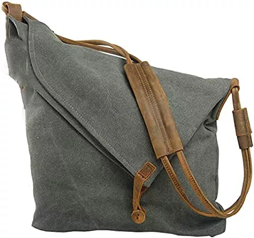 P.KU.VDSL Taschen & Rucksäcke P.KU.VDSL Canvas Tasche, Canvas Umhängetasche Crossbody Tasche Damen Schultertasche Canvas Messenger Bag Mädchen Schultertaschen Bucket Bag Shopper Shoulder bag für Schule Reisen Arbeit (Grau)