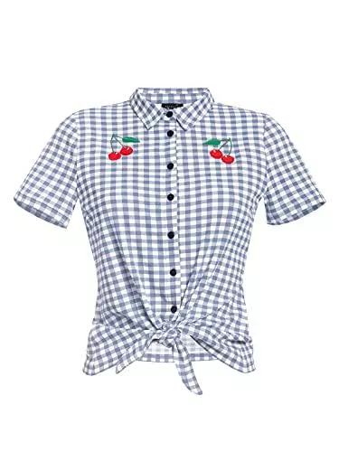 Pussy Deluxe Kurzarmblusen Pussy Deluxe Lightpink Plaid Damen Kurzarmbluse