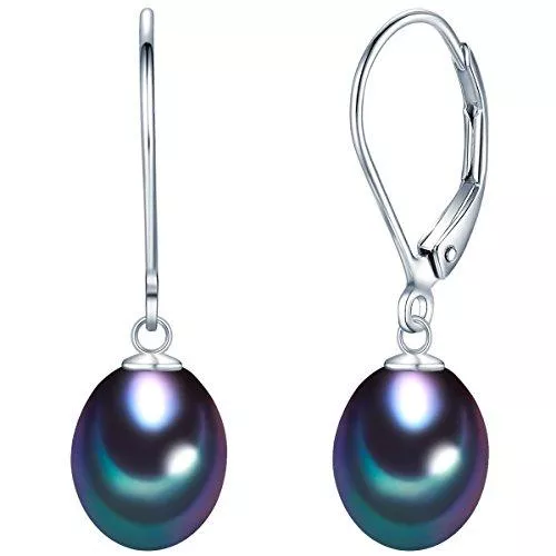 Valero Pearls Schmuck Valero Pearls Damen-Ohrhänger Hochwertige Süßwasser-Zuchtperlen in ca. 9 mm Tropfenform blau 925 Sterling Silber - Perlenohrhänger mit echten Perlen dunkelblau 60201693