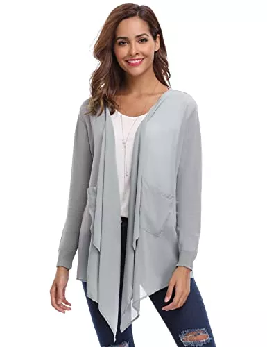 Totatuit Strickjacken Totatuit Damen Lässige Langarm Dünne Strickjacken Leicht Cardigan mit offener Vorderseite Unregelmäßiger Saum Strickjacke Freizeit Jacket Outerwear