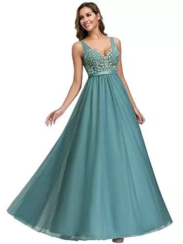 Ever-Pretty Abendkleider Ever-Pretty Damen Abendkleid A-Linie Hohe Taille Stickerei tüll V Ausschnitt lang 00930