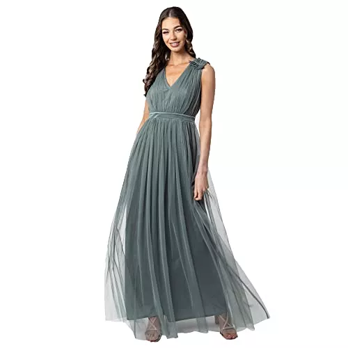 Maya Deluxe Abendkleider Maya Deluxe Damen Womens Ladies Maxi with Ruffle V Neck Sleeveless High Empire Waist Long Prom Guest Wedding Bridesmaid Dress