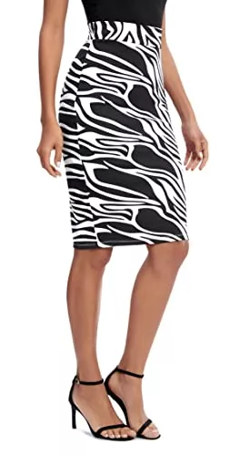 EXCHIC Röcke EXCHIC Damen Unternehmen Solide Elastisch Hohe Taille Bleistiftrock Gemustert Tailliert Midi Rocke