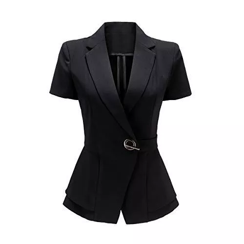 YYNUDA Blazer YYNUDA Damen Kurzarm Blazer Slim Fit Anzugjacke Sommer Elegant Kurzblazer 1-Knopf Büro Jacke Top für Business Freizeit