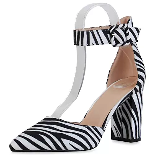 VAN HILL High Heels VAN HILL Damen Spitze Pumps mit Blockabsatz Prints