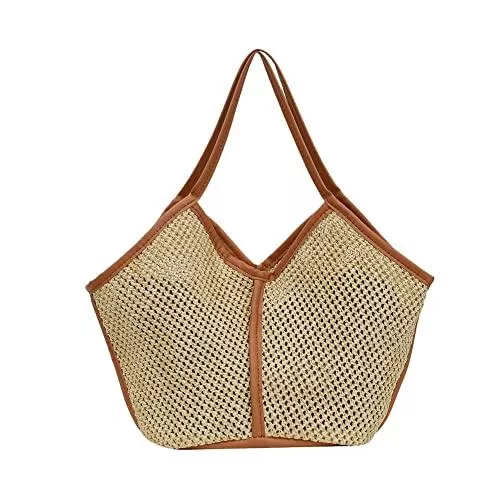 Generic Taschen & Rucksäcke Tasche aus Stroh Mode Rattan Frauen Umhängetaschen Stroh gewebte weibliche Handtaschen große Kapazität Sommer Beach Strohbeutel Casual Totes Geldbörsen (Color : Auburn)