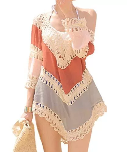 YouKD Freizeit YouKD Sommer Bohemian Tunika Tops Beachwear Bikini Vertuschen Roben Häkeln T-Shirts für Frauen