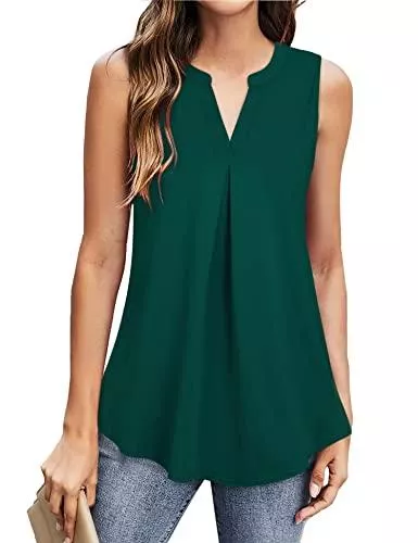Gaharu Ärmellose Blusen Gaharu Blusentops Damen Ärmellos Tops Elegant Tunika Bluse Sommer V-Ausschnitt Lässige Oberteile
