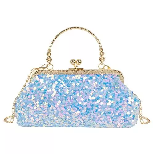 MEGAUK Taschen & Rucksäcke MEGAUK Damen Elegante Handtasche Blumen Clutch Seide Abendtasche Henkeltasche Crossbody Bag mit Kette Kisslock Design