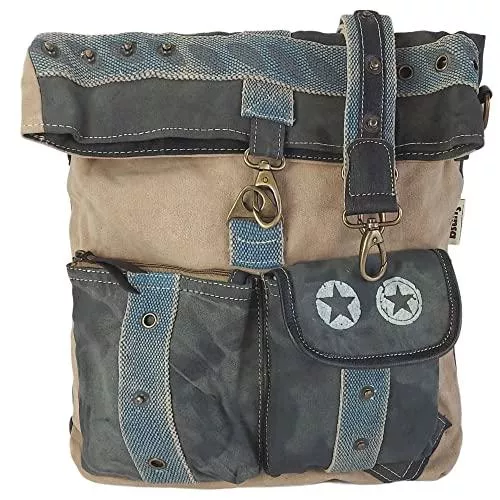 Sunsa Taschen & Rucksäcke Sunsa Canvas beige Umhängetasche große Damen Schultertasche Crossbody Tasche Damentasche mit Leder Henkeltasche Reisetasche Vintage Handtasche Studententasche Unisextasche