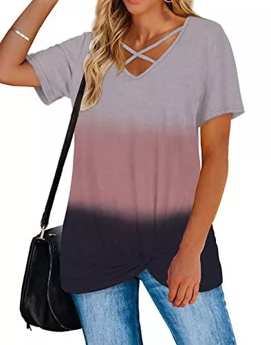 QAKEHU T-Shirts QAKEHU Tshirt Damen Casual Lose Tshirts Damen Fashion T Shirt Damen S-XXL