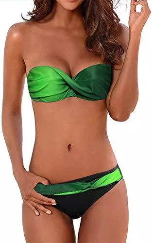 EUDOLAH Bademode EUDOLAH Damen Bandeau Padded Bikini-Set Trägerlosen Badeanzug Push Up