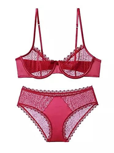 Awake Lingerie Unterwäsche & Dessous Awake Lingerie Rosalina Dessous-Set aus Satin Spitzen-BH und Höschen Damen Sexy Unterwäsche Reizwäsche Elegante