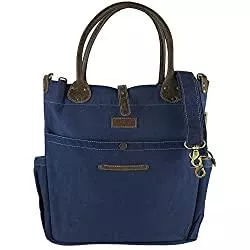 Sunsa Taschen & Rucksäcke Sunsa Damen groß Handtasche. Tasche aus Canvas &amp; Leder. Nachhaltige Schultertasche. D.Blaue Shopper Ordner A4 geeignet.