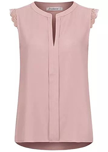 Seventyseven Lifestyle Ärmellose Blusen Seventyseven Lifestyle Damen Viskose V-Neck Bluse Häkelbesatz