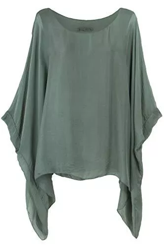 Cara Mia Langarmblusen Cara Mia Seidentunika für Damen Made in Italy Fledermaus-Ärmel Viele Farben 38 40 42 44