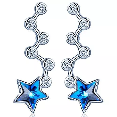Yumilok Schmuck Yumilok 925 Sterling Silber Zirkonia Blau Kristall Ohrstecker Ohrklemme Ohrringe Hypoallergen Ohrschmuck Ear Cuffs für Damen Frauen Mädchen