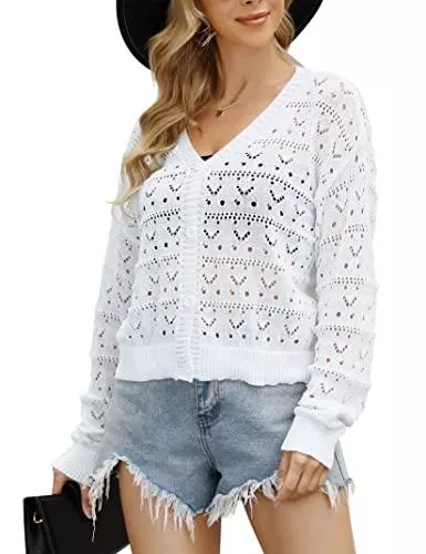 Clearlove Strickjacken Clearlove Damen V-Ausschnitt Strickjacke Langarm Kurz Bolero Cardigan（Verpackung MEHRWEG）