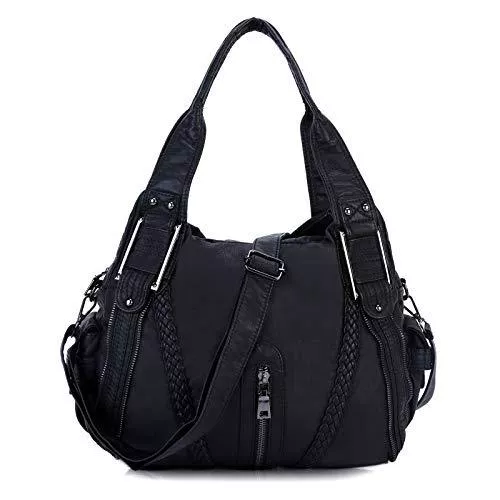 VINBAGGE Taschen & Rucksäcke Leder Damenhandtasche Große Reise-Umhängetasche Henkeltasche Crossbody Schultertasche für Reisen Schule Shopping - Schwarz