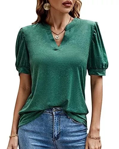 Bequemer Laden T-Shirts Bequemer Laden Damen Sommer Casual T-Shirt V-Ausschnitt Puff Kurzarm Tunika Oberteile T-Shirt Tops Bluse