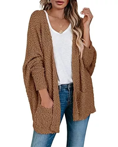 Saodimallsu Strickjacken Saodimallsu Damen Strickjacken Popcorn Oversized Offene Front Boyfriend Fledermaus Langarm Fuzzy Knit Pullover