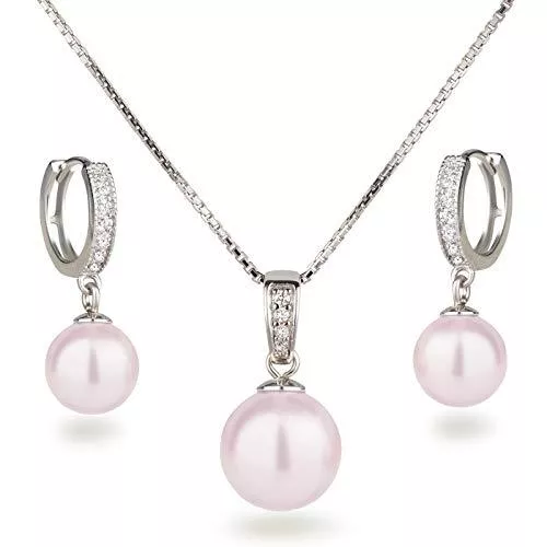 Schöner-SD Schmuck Schöner-SD Set Halskette Ohrringe Schmuckset mit Perlen 925 Silber Rhodium