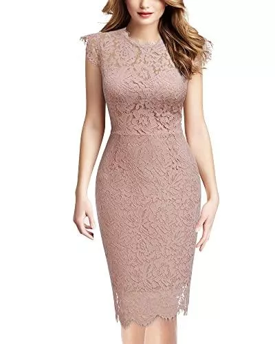 MIUSOL Abendkleider MIUSOL Damen Elegant Kleid Rundhals Knilanges Spitzenkleid Ball Stretch Abendkleider