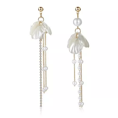 KRUCKEL Schmuck KRUCKEL Pfirsichblüte Blume Mismatched Dangle Ohrringe Schmuck | Golden White Stud Mismatch Drop Ohrring Geschenk für Frauen und Teen Girls – 7079121