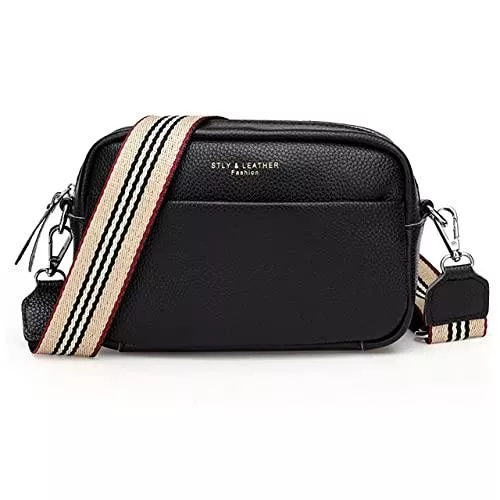 Atgbiem Taschen & Rucksäcke Atgbiem leder crossbody bag damen breiter gurt schwarz umhängetasche damen klein handtasche damen schultergurt mit karabiner