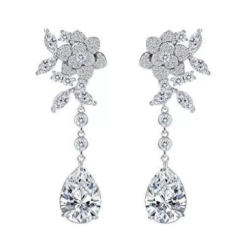 Clearine Schmuck Clearine Damen Hochzeit Braut Cubic Zirconia Blume Tropfen Dangle Ohrringe