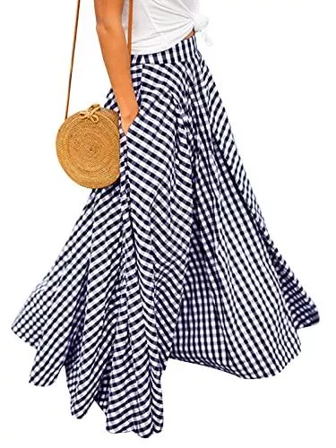 ZANZEA Röcke ZANZEA Damen Lange Rock Hohe Taille Maxirock Casual Elastische Faltenrock Lange Big Swing Sommerrock
