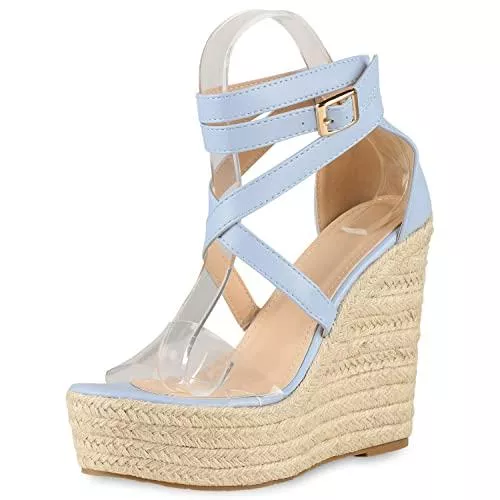 VAN HILL Sandalen & Slides VAN HILL Damen Plateau Sandaletten mit Keilabsatz Bast Transparent