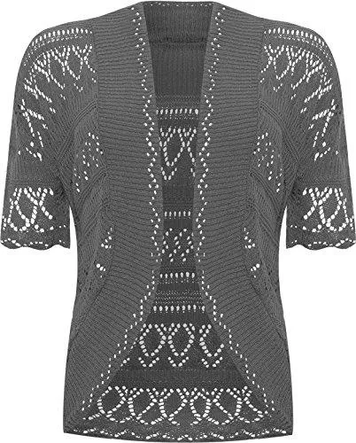 WearAll Strickjacken WearAll - Übergröße Damen Häkeln Gestrickt Kurzarm Bolero Strickjacke Top - 2 Farben - Größen 48-54