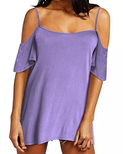 Style Dome T-Shirts Style Dome Damen Tshirt Sommer Kurzarm T-Shirt Off Shoulder Oberteile Tops Casual Tee Shirt Bluse Tunika mit Träger